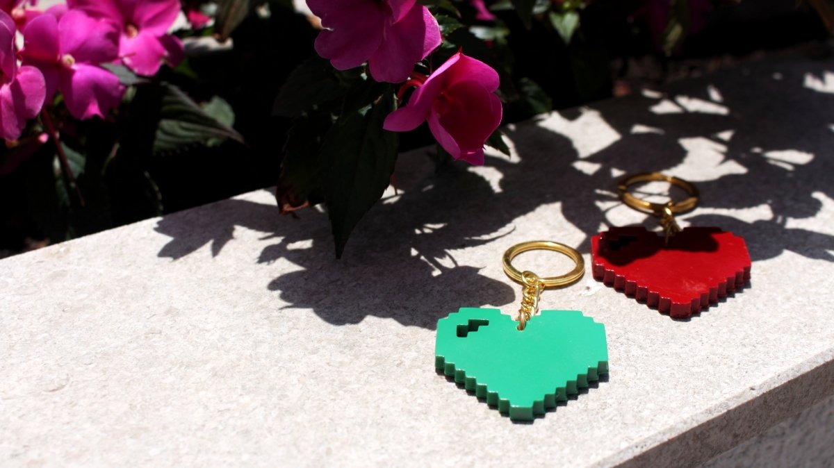 Set of Two - Pixel Heart Charm, 3D Printed Gaming Keychain