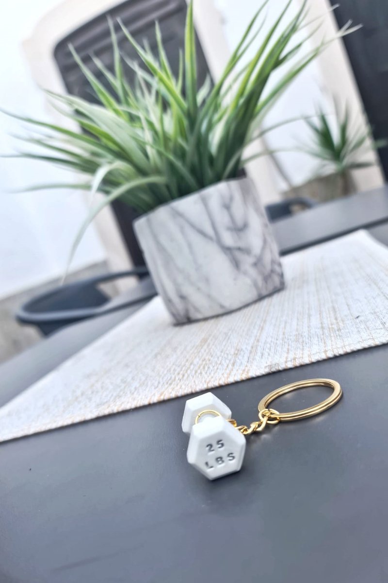 Mini Dumbbell Keychain charm, in white