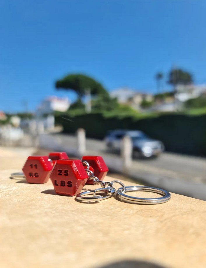 Mini Dumbbell Keychain charm, in red