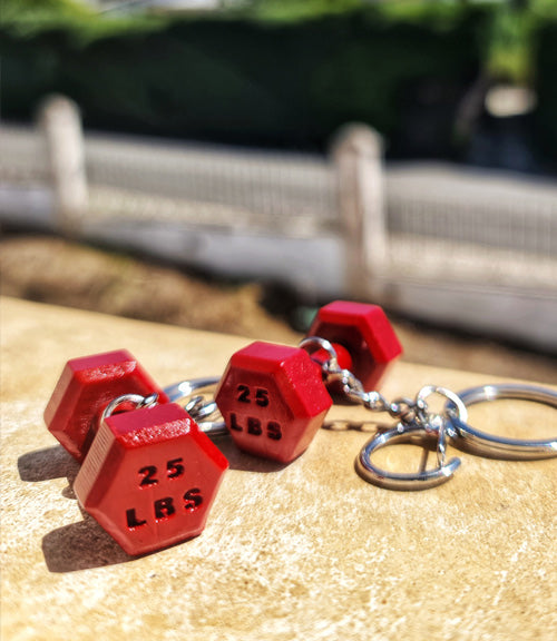 Mini Dumbbell Keychain charm, in red 25 lb