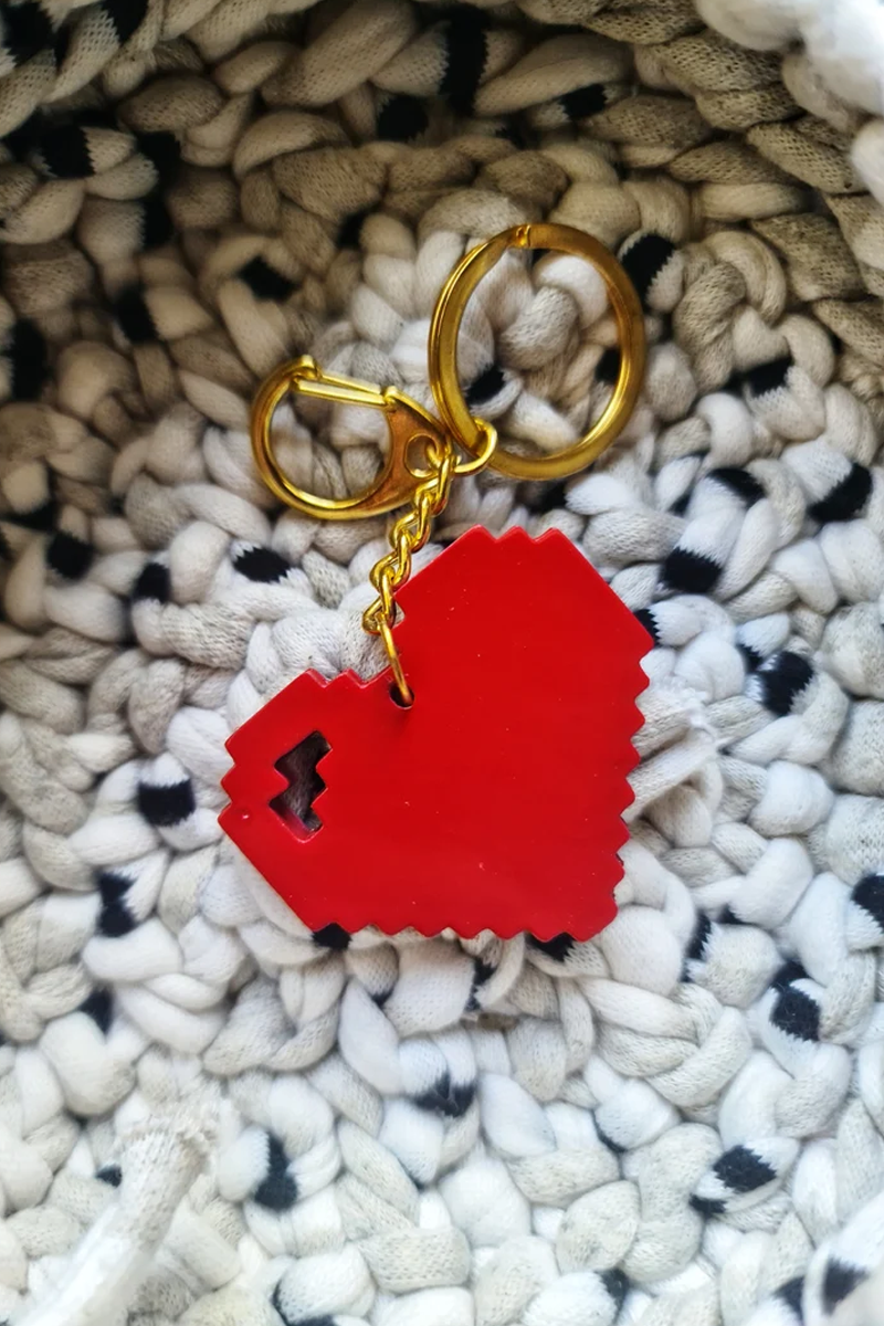Set of Two - Pixel Heart Charm, 3D Printed Gaming Keychain