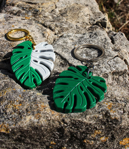 Monstera Leaf keychains on raw stone  number 2
