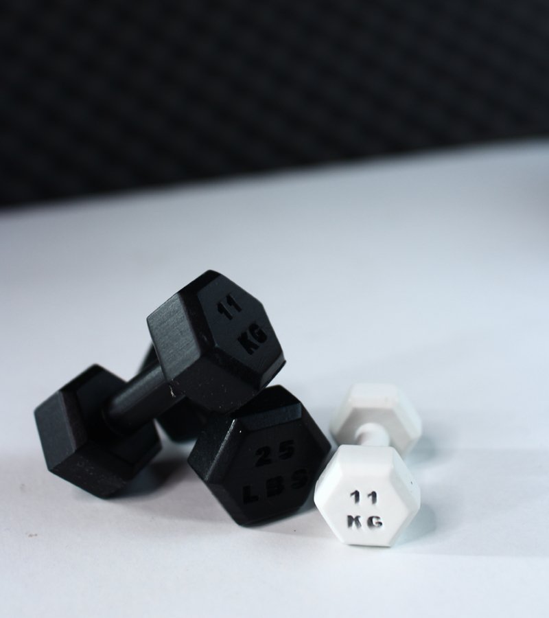 Mini Dumbbell Keychain charm, in black and white